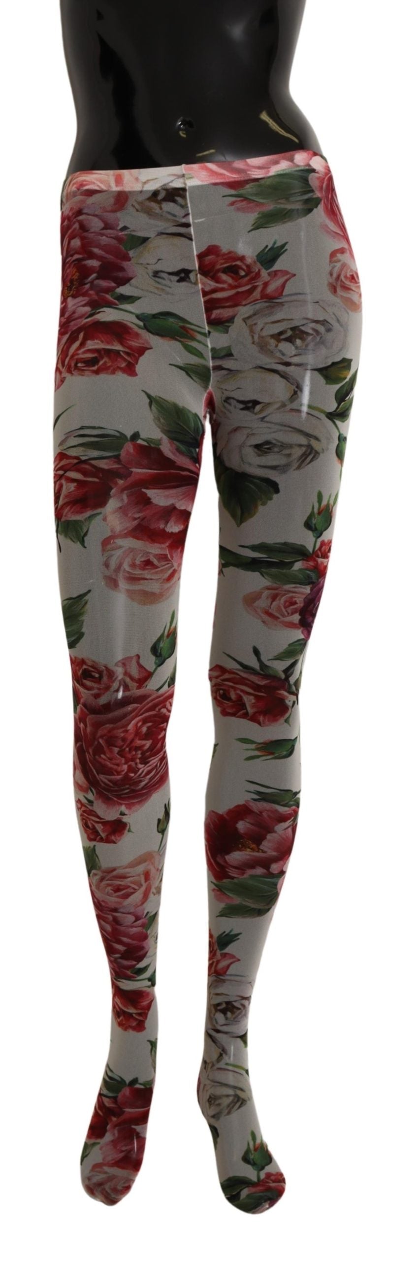 Dolce & Gabbana Red Floral Leggings Stretch Waist Women's Pants Authentic