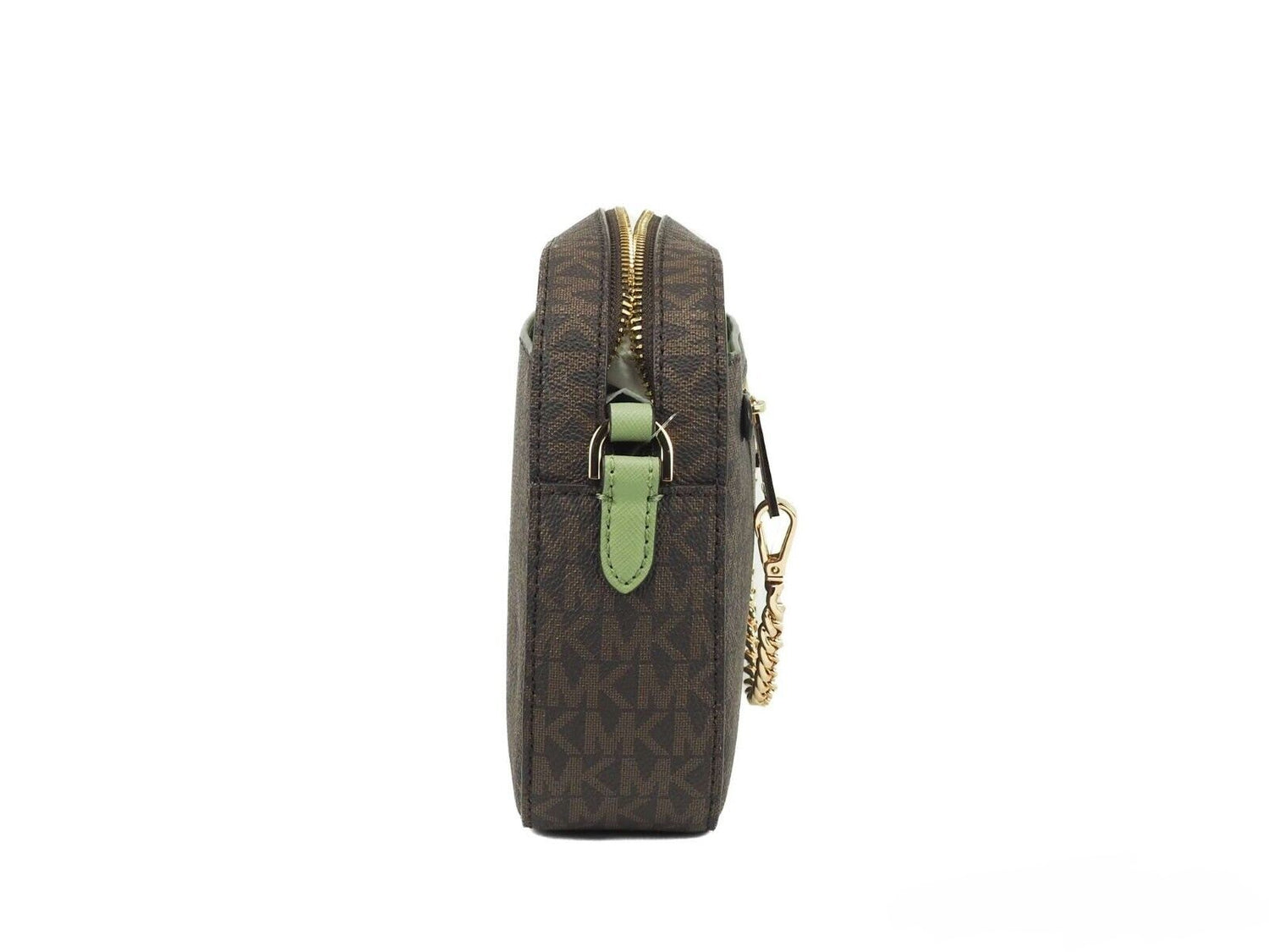 Michael Kors Jet Set Medium Chili Pale Gold PVC Front Zip Chain Tote Bag  Handbag 